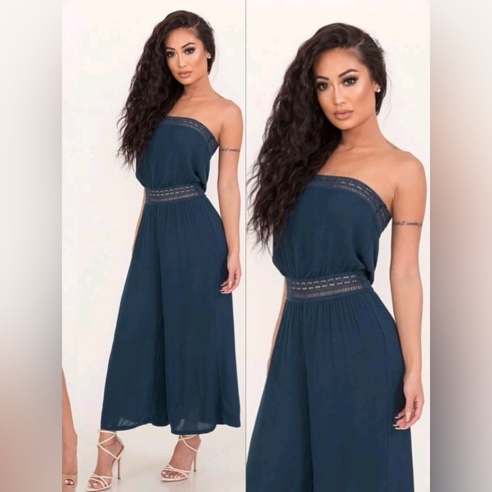 NWT PoshShop LA Charcoal Gray Culottes Wide Leg Jumpsuit | Medium